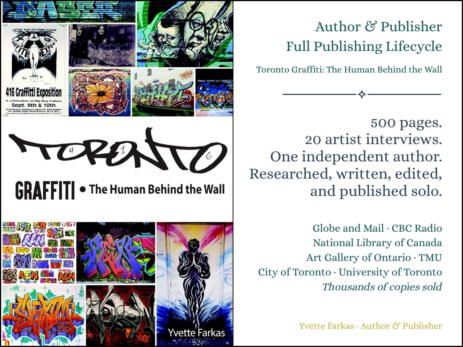 Toronto Graffiti: 500 pages, 20 artist interviews, researched, written, edited, and published solo by Yvette Farkas